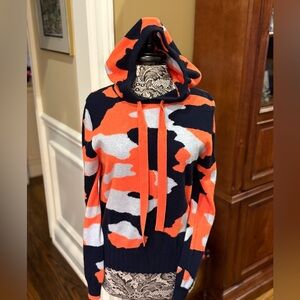 Brodie Cashmere Chloe Hoodie Camo Print Navy Orange Gray